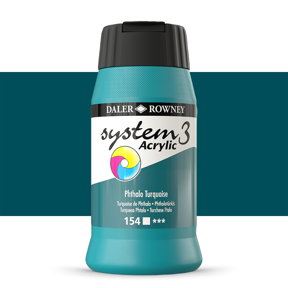 Daler Rowney : System 3 Acrylic Paint : 500ml : Phthalo Turquoise
