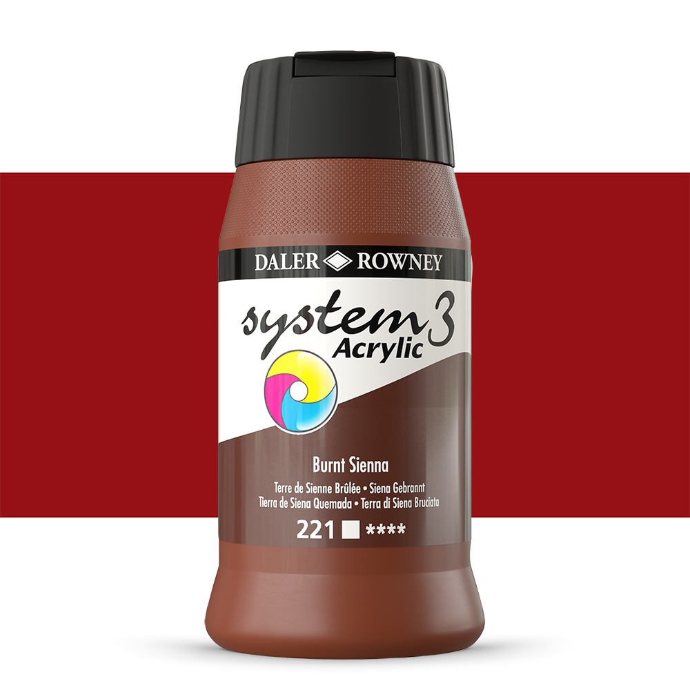 Daler Rowney : System 3 Acrylic Paint : 500ml : Burnt Sienna