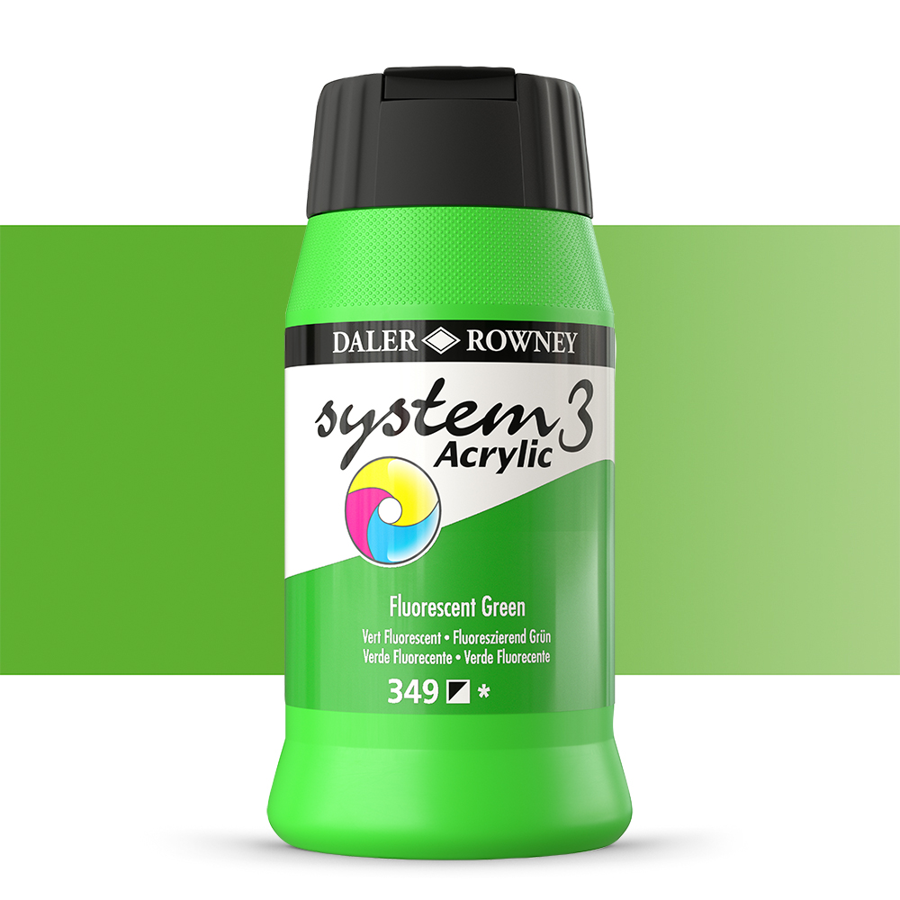 Daler Rowney : System 3 Acrylic Paint : 500ml : Fluorescent Green