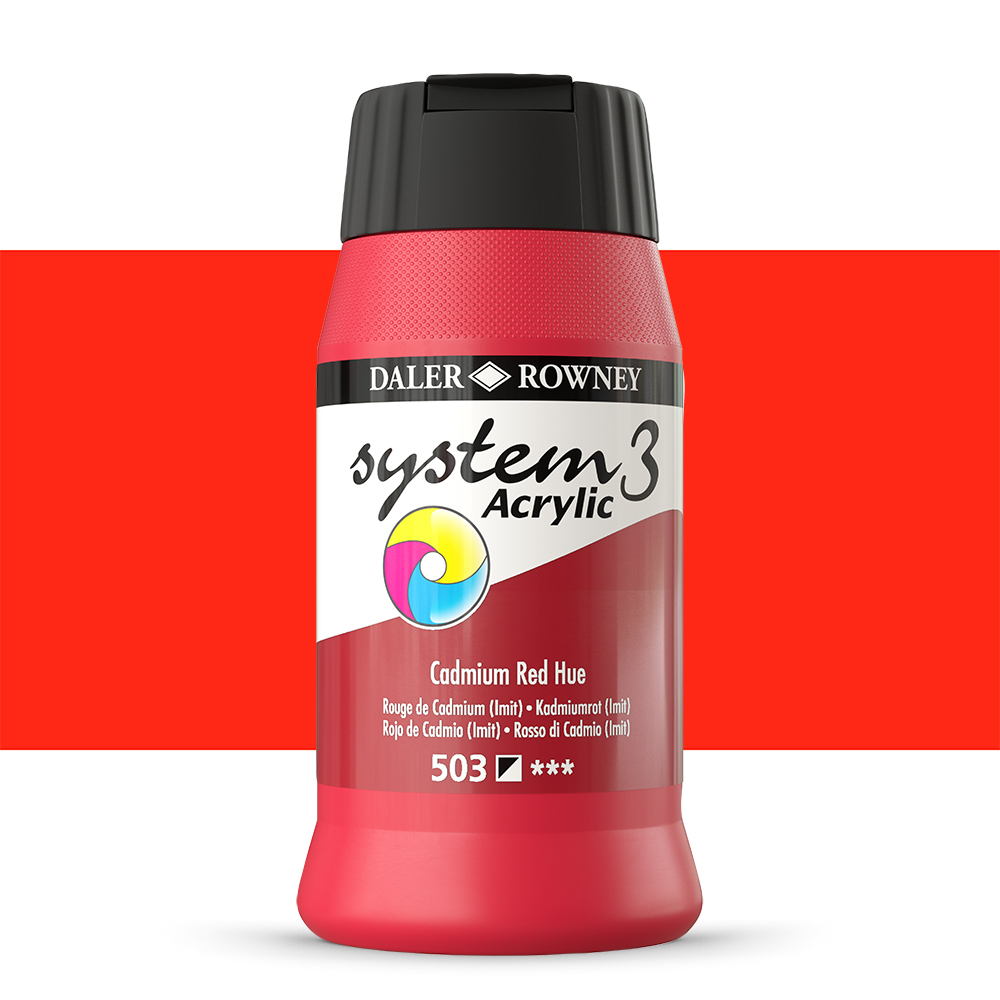 Daler Rowney : System 3 Acrylic Paint : 500ml : Cadmium Red Hue