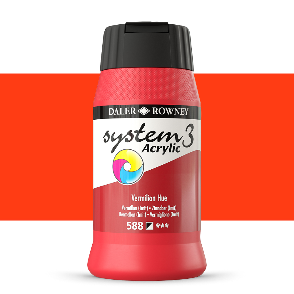 Daler Rowney : System 3 Acrylic Paint : 500ml : Vermillion Hue