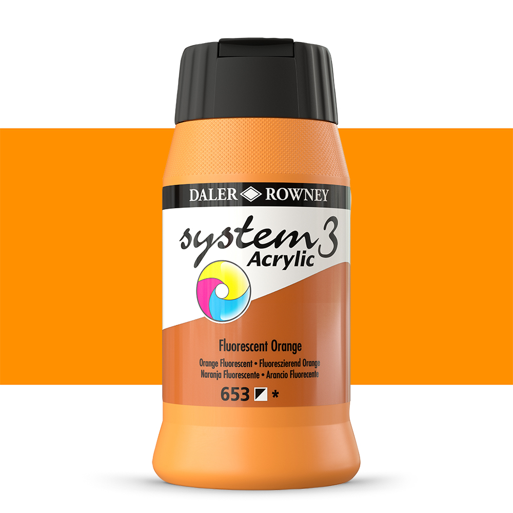 Daler Rowney : System 3 Acrylic Paint : 500ml : Fluorescent Orange