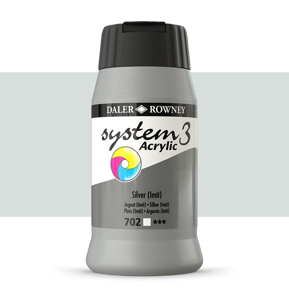 Daler Rowney : System 3 Acrylic Paint : 500ml : Silver Imitation