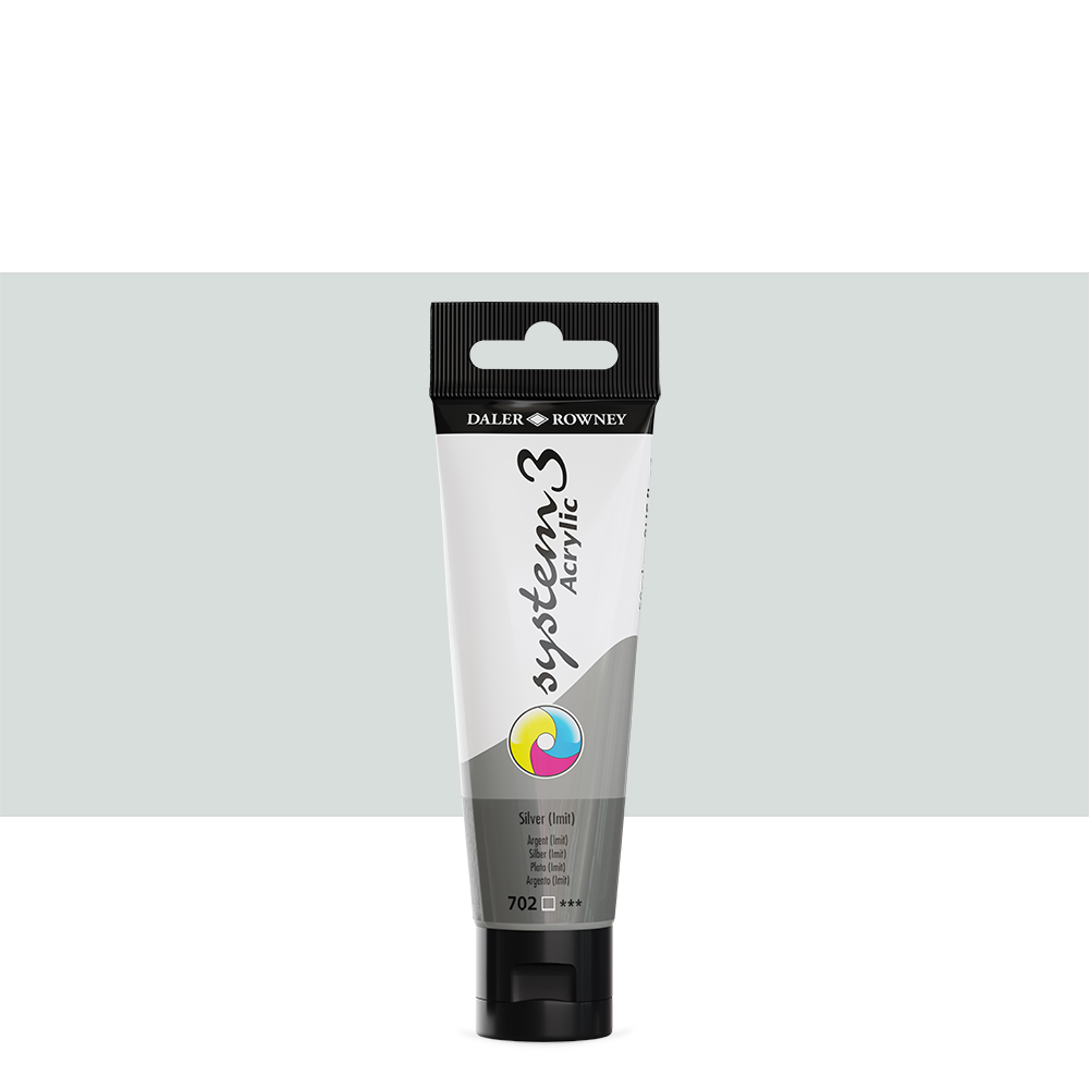 Daler Rowney : System 3 Acrylic Paint : 59ml : Silver Imitation