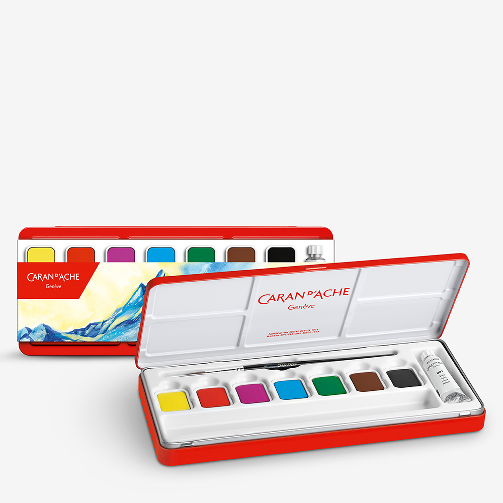 Caran d'Ache : Studio Gouache : Set of 7 Pans & 10ml White