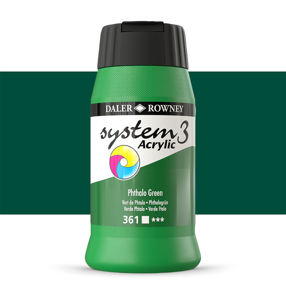 Daler Rowney : System 3 Acrylic Paint : 500ml : Phthalo Green